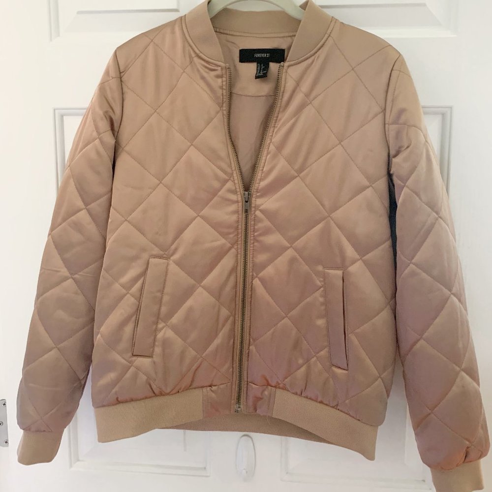 Forever 21 Quilted Gold Bomber Jacket-Size S
